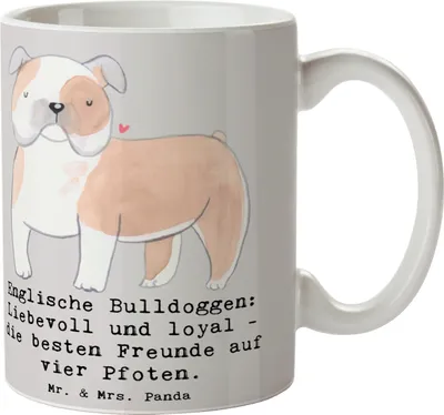 Produktbild von Mr. & Mrs. Panda Kaffeetasse Englische Bulldogge Freunde - Grau Pastell - Geschenk, Hunderasse, Hunderassen Beschreibung, treue Begleiter, Charakter, Hund, Becher, Tasse