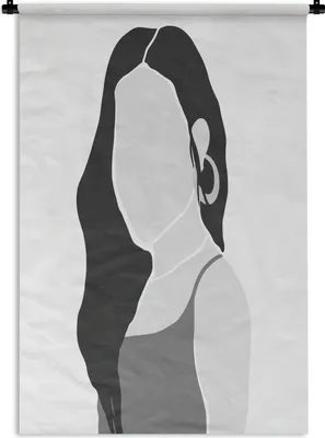 Produktbild von MuchoWow® Wandteppich Wandbehang Frau - Porträt - Schwarz - Weiß 90x135 cm Tapisserie Dekoration Wandtuch - Baumwolle - Wandskulptur