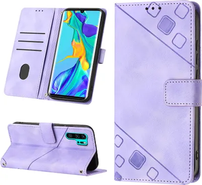 Produktbild von Hülle für Huawei P30 Pro Prägung Flip Leder Brieftasche Schutzhülle mit Ständer Lila
