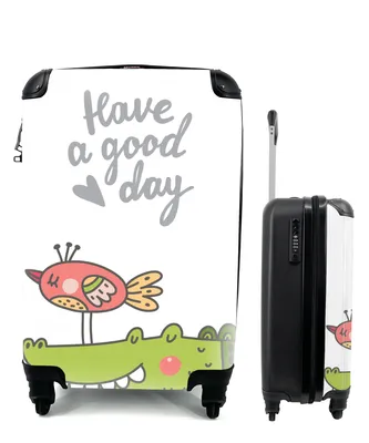 Produktbild von MuchoWow® Koffer Handgepäck Trolley Rollkoffer Kleine Reisekoffer mit 4 Rollen - Illustration mit dem Zitat "Have a good day" und einem Vogel und Krokodil - Cabin Size < 55x40x23 cm & 55x40x20 cm - Fotokoffer - Kabinenkoffer - Boardgepäck - Reise-Box - Reisekoffer - Reisegepäck - Koffer mit Bild - Trolley für Kinder