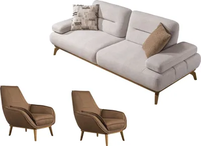 Produktbild von Villa Möbel Sofa Set Cuba Creme Stellvariante:2+1+1 Relax- und Bettfunktion, pflegeleichter Mikrofaser Samtstoff