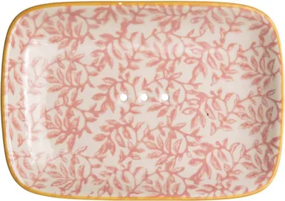 Produktbild von Keramik Seifenschale - Floral weiß/rot