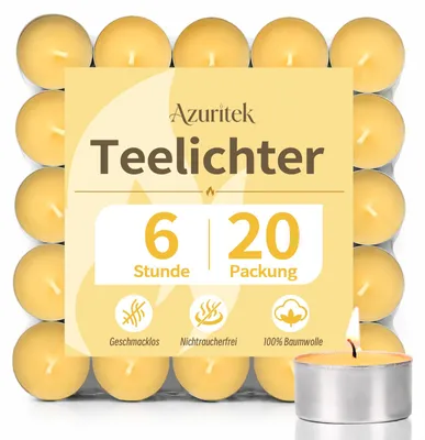 Bienenwachs-Teelichter, 20 Stück, 6 Std. Brenndauer, paraffinfrei