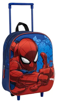 Immagine prodotto di Zaino trolley per bambini con ruote e maniglia estraibile, resistente, con il design di Spider-Man, nei colori blu e rosso, ispirato ai supereroi Marvel