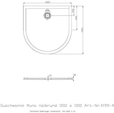 Produktbild von Halbrund/Vorwand-Duschwanne Muna 1000x1000x30mm wei 1000 x 1000 x 30 mm wei