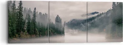 Produktbild von Bild auf Leinwand - Leinwandbild - 3 Teile - Reflexion Nebel Landschaft - 90x30cm - Wand Bild - Wanddeko - Wandbilder - Leinwanddruck - Bilder - Wanddekoration - Leinwand bilder - CA90x30-4482