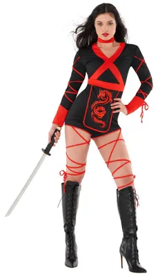 Produktbild von Ninja Kostüm Damen XL, rotes Halloween Kostüm, Verkleidung, Fasching