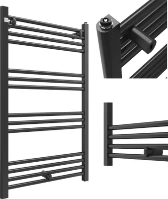 Obrázek produktu pro Granitan | Koupelnový radiátor PUERTO - 100/60 cm - Černý - Moderní design - Integrovaný ohřívač ručníků