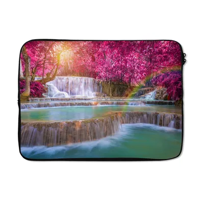 Produktbild von MuchoWow® Laptop Hülle 13 Zoll Wasserfall - Regenbogen - Bäume - Rosa - Natur Laptoptasche - Laptophülle - Sleeve - Rundumschutz