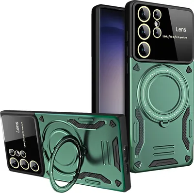 Produktbild von Rüstung Handyhülle für Samsung Galaxy S23 Ultra Dual-Layer Magnetisches Ringhalter Ständer Magsafe Hülle Grün