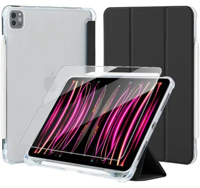 Image de Coque + Verre Trempé pour iPad Pro 12,9'' (3/4/5/6 2018 2020 2021 2022) Protection Intégrale avec Porte-Stylet - Noir