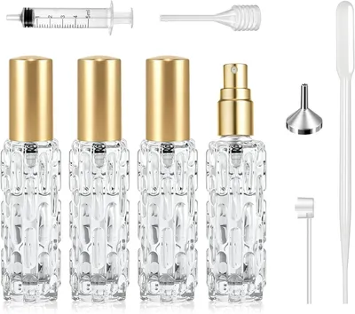 Imagen del producto de Conjunto de atomizadores mini para perfume, 4 unidades de 10 ml, de aluminio y vidrio, ideales para viajes