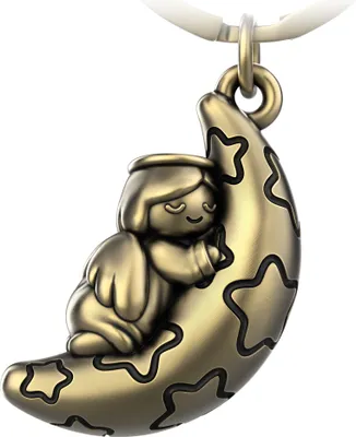 Produktbild von "Moony" Schutzengel Schlüsselanhänger - Engel Glücksbringer aus Metall in Antique Bronze - Glücksengel mit Mond