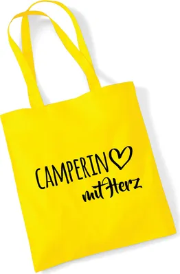 Produktbild von Huuraa Jutebeutel Camperin mit Herz 10 Liter Yellow Baumwolle Tasche Geschenkidee