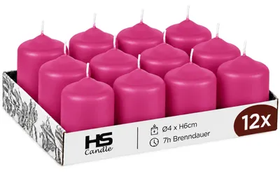 Imagen del producto de Velas tipo "stumpen" de 4 cm de diámetro y 6 cm de altura, paquete de 12 unidades, color rosa