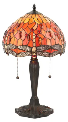 Obrázek produktu pro Stolní lampa DRAGONFLY FLAME v červeno-oranžovém provedení, 2xE27x20W, sklo, rozměry: 55,5x30x30 cm, IP20, Tiffany