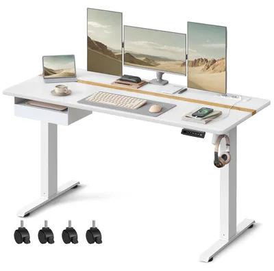 Produktbild von VASAGLE Höhenverstellbarer Schreibtisch elektrisch, 160 x 70 cm – Wolkenweiß + Goldeichenfarben