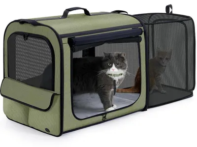 Produktbild von Erweiterbare Katzentransporttasche für Haustiere, faltbar, dunkelgrau/dunkelgrün, 61 x 52 x 45 cm