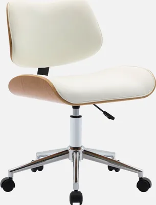 Immagine prodotto di Sedia da ufficio con rotelle, effetto legno curvato e Pelle finta, Bianco