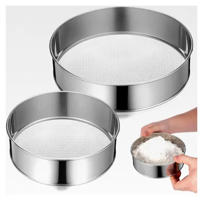 Produktbild von Edelstahl Mehlsieb rund 15 cm 20 cm feines Backsieb mit Griff für Mehl und Puderzucker