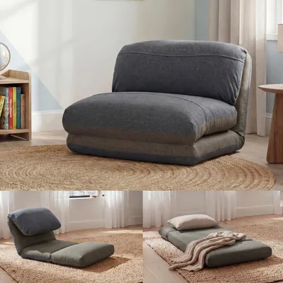 Zdjęcie produktu dla Sofa rozkładana HWC-E68, sofa rozkładana funkcjonalny fotel rozkładany fotel rozkładany, tkanina/tekstylia ~ khaki/ciemnoszary