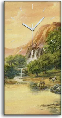 Produktbild von Wandbild Leinwand Bilder Wanduhr 30x60 Malerei Fantasie Bäume Berge Landschaft - weiße Hände