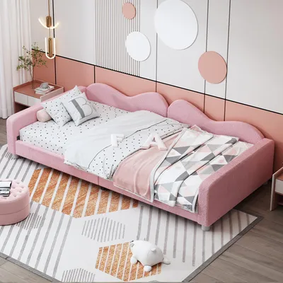 Image de OKWISH Lit simple 90x200 cm Rembourré en velours - Rose
