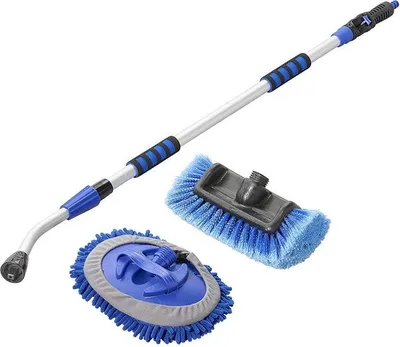 Image de Brosse de lavage manche télescopique 1,90 m avec microfibre chenille et tête de brosse de lavage 3D