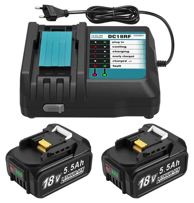 18V Akku 5,5Ah + Ladegerät, kompatibel mit Makita BL1860
