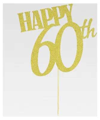 Produktbild von Torten Kuchen Topper Aufsatz Happy 60th Geburtstag Jubiläum Deko - Gold mit Glitzereffekt