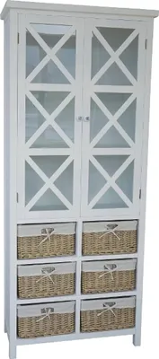 Produktbild von Casa Padrino Landhausstil Vitrine im maritimen Stil Weiß / Naturfarben 86 x 38 x H. 204 cm