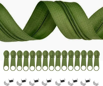 6m Endlos-Reißverschluss 5mm mit 15 Zippern und 15 Endstücke bambusgrün