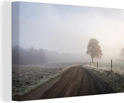 Obrázek produktu pro OneMillionCanvasses® - Obraz na plátně - 140x90 cm, Ranní mlha nad národním parkem Söderåsen ve Švédsku, Nástěnné umění tisk nástěnné dekorace - Fotografie na plátně - Malba na plátně