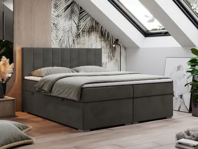 Produktbild von Boxspringbett 180x200, Bett 180x200 mit Matratze und Topper, Boxspringbett mit Bettkästen, Doppelbett - LOPE - 180x200 - Dunkelgrau - Velvet - H4