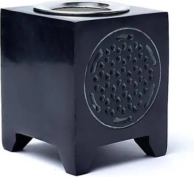 Immagine prodotto di Acquista bruciatore di incenso "Fiore della Vita" in pietra ollare nera -- 7,6 x 7,6 x 8,8 cm