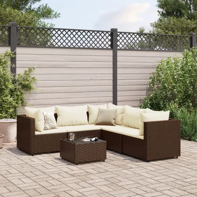 Produktbild von Möbel 6-tlg. Garten-Lounge-Set mit Kissen Braun Poly Rattan - Gartenmöbelgarnituren 3308129