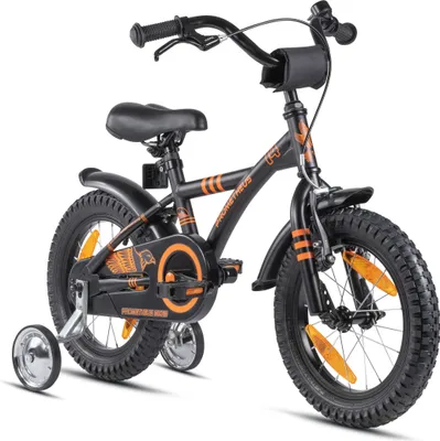 Produktbild von PROMETHEUS Kinder Fahrrad ab 3 - 4 Jahre | 14 Zoll Kinderrad mit Stützräder | Schwarz Matt & Orange
