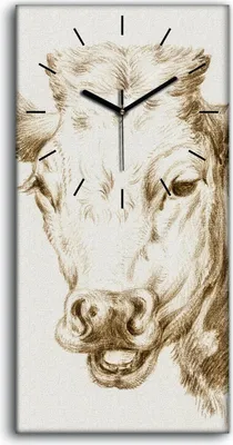 Produktbild von Küche Wohnzimmer Wand Leinwand Uhr Geräuschlos 30x60 Zeichnung Tier Kuh Kunst - schwarze Hände