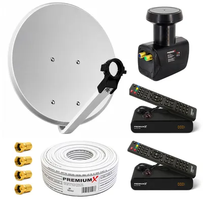 Produktbild von PremiumX SAT Anlage 60cm Antenne Twin LNB 25m Kabel 2x HDTV Receiver