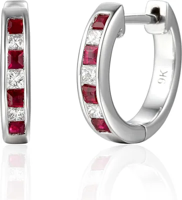 Produktbild von 585er Weissgold Creolen 8 x Rubin 0,23ct./ 6 x Diamanten zus. 0,16ct.