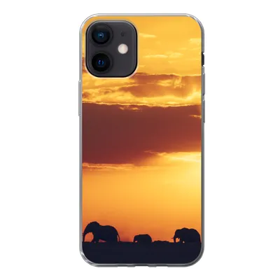 Produktbild von MuchoWow® Handyhülle Schutzhülle Hülle für iPhone 12 Elefanten - Horizont - Sonnenuntergang - Tiere Silikon Softcase Handy Hülle - Schutzhülle