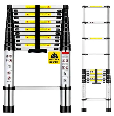 Produktbild von Teleskopleiter aus Aluminium – 2,6m / 260cm klappbare Anlegeleiter, rutschfeste Teleskopleiter, belastbar & platzsparend, höhenverstellbare Leiter für Haushalt & Baustelle 150kg