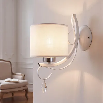 Produktbild von Wandlampe Weiß E27 elegant Stoff Metall Wandleuchte Schlafzimmer Wohnzimmer Sofa Bett