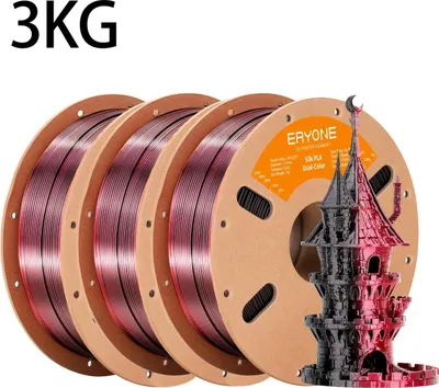 Obrázok produktu pre 3D tlačový filament Silk PLA – dvojfarebný PLA filament – priemer 1,75 mm ± 0,03 mm – cievka 3 kg – pre 3D tlačiarne FDM – precízne navinutý – čierna a červená