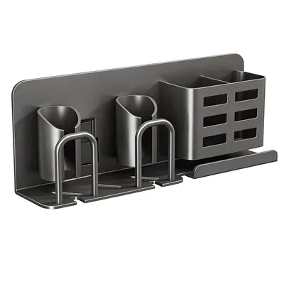 Produktbild von Selbstklebender Wand-Zahnbürstenhalter aus Aluminium, bohrfreie Badezimmer-Aufbewahrung,Platz für Zahnbürsten,Zahnpasta,Becher,Kämme und Dentalzube