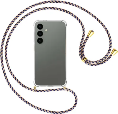 Produktbild von Handykette Backcover-Schutzhülle mit Band (Metall goldfarben) für Samsung Galaxy S24 - blau+beige