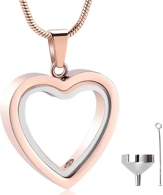 Image de Luxe Ashanger avec chaîne (55 cm) pour les cendres, les cheveux ou le parfum - Bijoux commémoratifs - Incl. aide au remplissage des cendres et sac de rangement - Or rose ouvert
