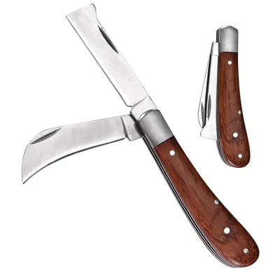 Produktbild von Taschenmesser,Garten Pfropfmesser mit Holzgriff,Scharf, rostfrei & klappbar für Obstbaumveredelung und Elektrikerarbeiten,2 Klingen Design