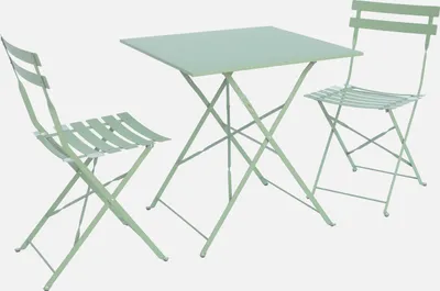 Immagine prodotto di Set tavolo da giardino pieghevole in acciaio con 2 sedie, 70cm, Verde grigio
