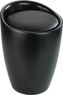 A black stool with a black seat is shown against a white background.